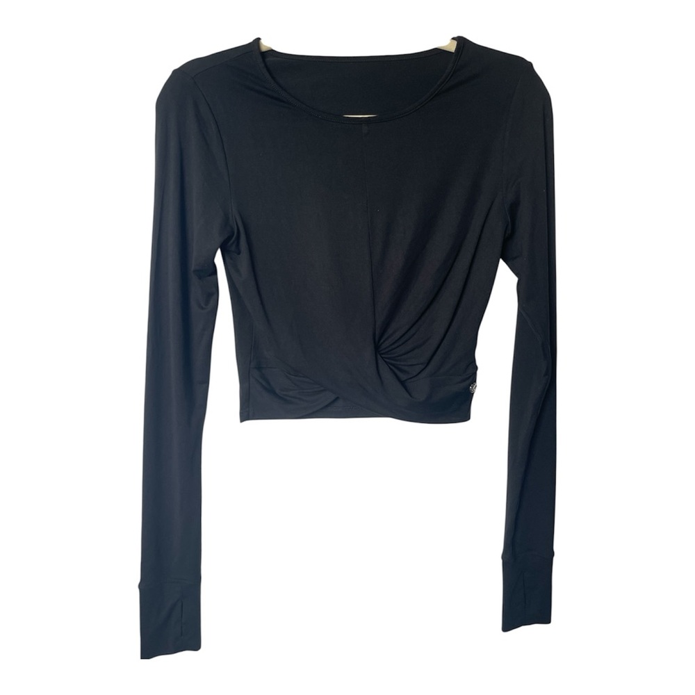 BuffBunny Black Long Sleeve Twist Crop Top w/thumb holes Small Activewear